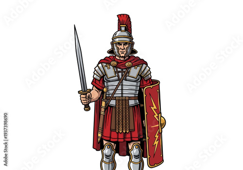 Roman Soldier Standing with Sword and Shield.