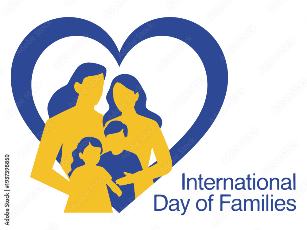 Obraz premium International Day of Families Logo with Heart and Silhouettes of Parents and Children