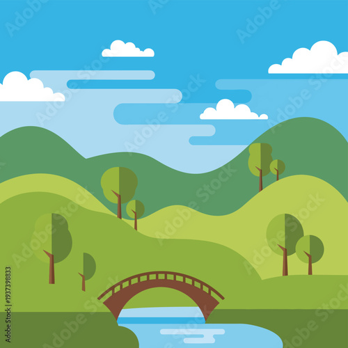 Illustration of a small wooden bridge.