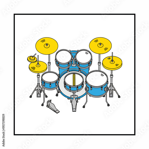 Blue Drum Set with Yellow Cymbals.
