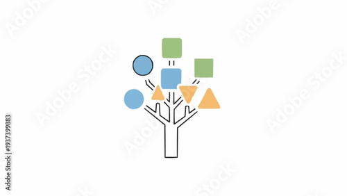 Tree with colored geometric shapes.