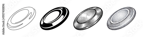 Red blood cell illustration set showing four different graphic styles including simple line art, solid silhouette, vintage engraving, and detailed stippling for scientific use