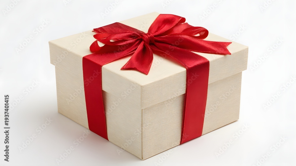 Fototapeta premium Elegant Gift Box with Red Ribbon on White Background.