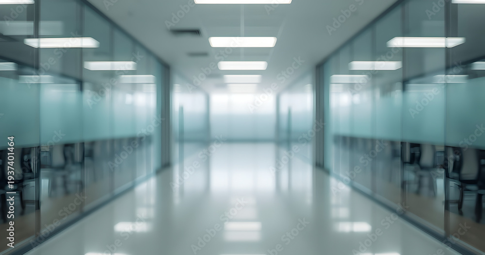 Fototapeta premium Blurred Modern Office Corridor Background with Glass Walls