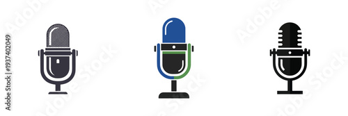 A microphone for podcast theme, flat design, single object vector illustration, white background, minimalist style.