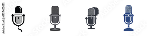 A microphone for podcast theme, flat design, single object vector illustration, white background, minimalist style.