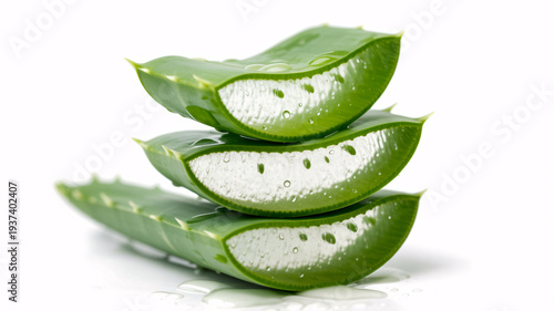 Wallpaper Mural Fresh aloe vera slices with water droplets on white background Torontodigital.ca
