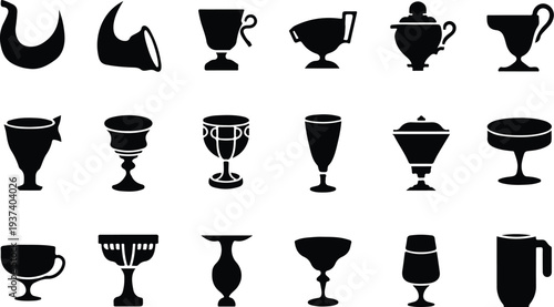 Cup Collection Silhouette Icon Set Trophy Cup Typography Silhouette Icon Pack