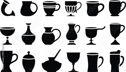 Cup Collection Silhouette Icon Set Trophy Cup Typography Silhouette Icon Pack