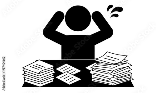 山積の書類に焦る人のピクトグラム