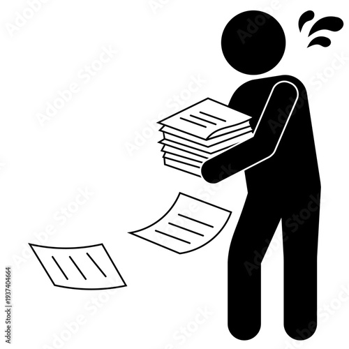 資料を落として焦る人のピクトグラム