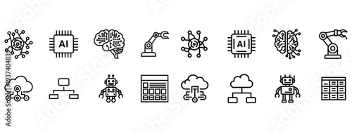 Collection of robotic and electronic symbols and icons