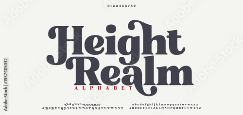 Height Realm premium luxury elegant alphabet letters and numbers. Elegant wedding typography classic serif font decorative vintage retro. Creative vector illustration