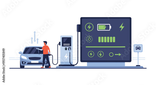 Vector illustration of electric car charging at station