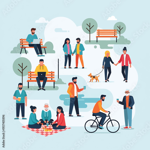 People Relaxing and Socializing in the Park.