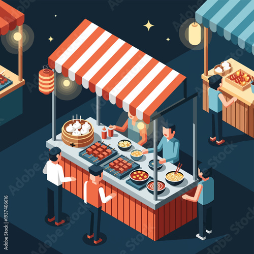 Street Food Stall with Various Dishes.