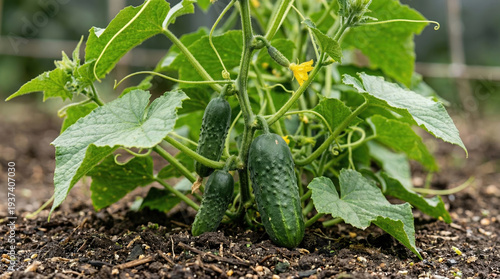 Photorealistic Macro Vegetable Garden Plant Series: Cucumber Vine with Cucumbers