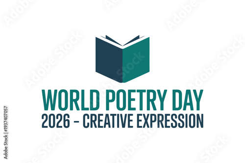 World Poetry Day 2026 Creative Expression Logo with Open Book Icon on White Background