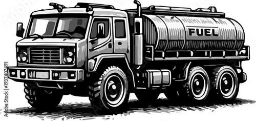 Black and White Fuel Tanker Truck Illustration