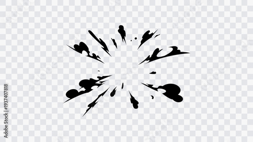  Dynamic burst with ink splatter shapes and sharp motion fragments, perfect for manga, anime action scenes, impact effects, posters and graphic design elements.