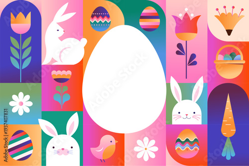 Happy Easter geometric background. Colorful Easter egg card and banner design