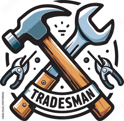 Crossed Hammer Wrench Pliers Tradesman Text Labor Movement Worker Union Vector Design
