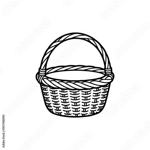 Hand Drawn Wicker Basket Illustration Isolated on White Background