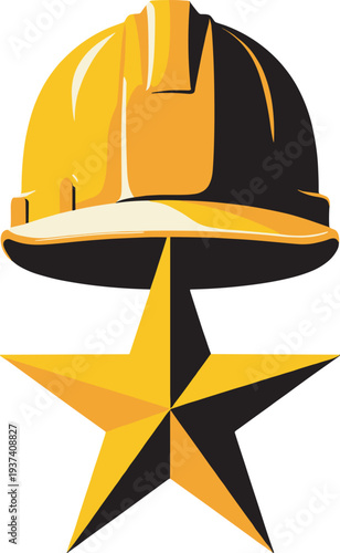 Yellow Black Construction Hard Hat Golden Labor Movement Worker Union Vector Illustration