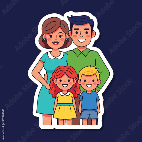 Foto Cartoon Family Portrait with Four Members.