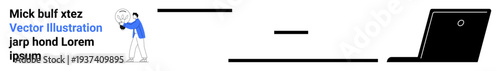 Remote work, education, technology use, business communication, content creation, digital tasks. Person near a laptop in a simplistic workspace. Remote work and technology use theme