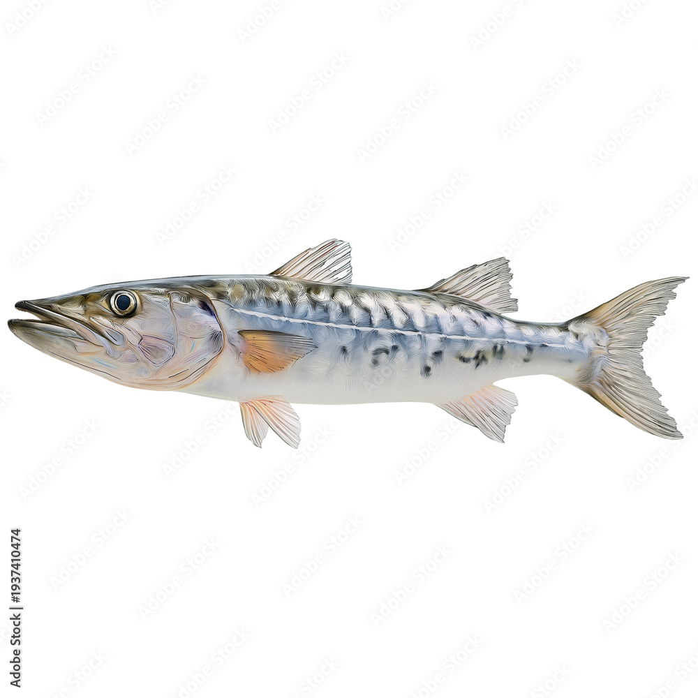 Fototapeta premium Fresh Atlantic Mackerel Fish Isolated on Transparent Background, Detailed Seafood Marine Animal for Food Industry, Fishing, Ocean Wildlife and Healthy Nutrition Concept 