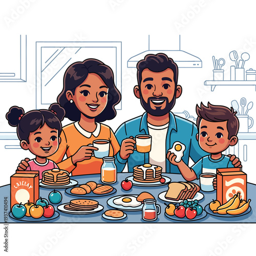 Family Enjoying Breakfast Together at Home.