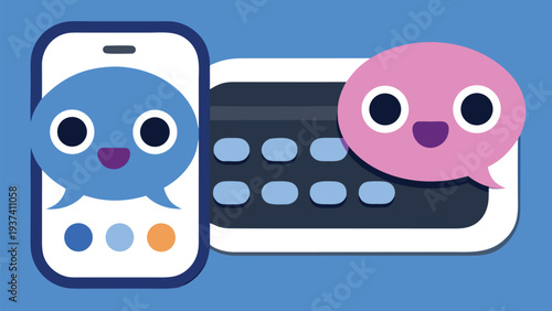 iMessages dual chat interface mockup with bubble conversations keyboard, modern unified messaging layout, messaging experience vector illustration, Mobile Messaging App UI with Smartphone Screens