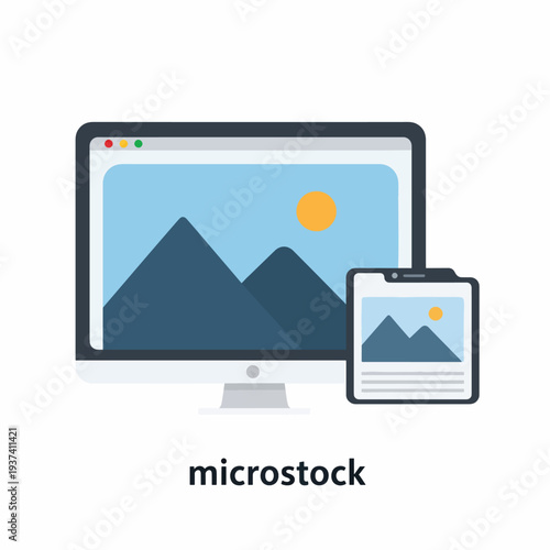 Computer Monitor Displaying Mountain Landscape Graphic.