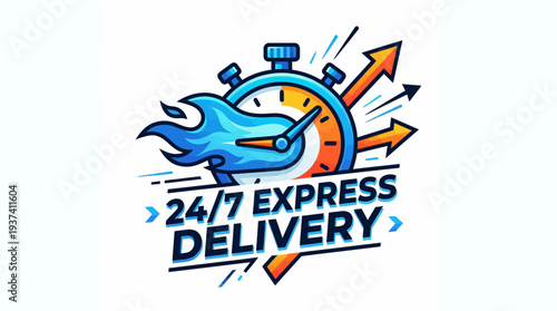 Express Delivery Service Fast Logistics with a Stopwatch and Arrows Symbolizing Speed and Efficiency