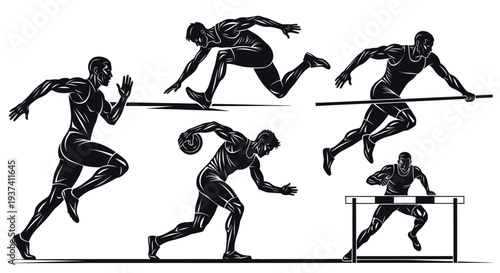 Athletic Figures Illustrating Various Track and Field Sports in Dynamic Poses