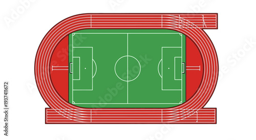 Aerial View of a Sports Stadium with a Football Field and Running Track