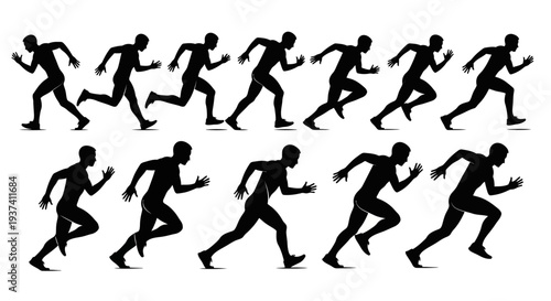 Sequence of running silhouette figures demonstrating motion and athletic movement
