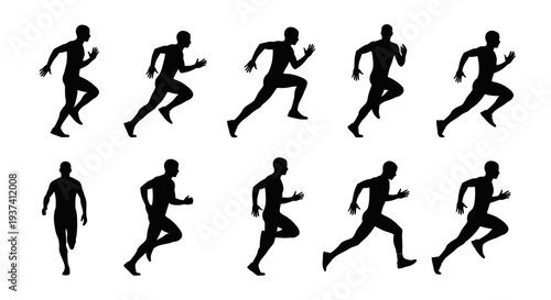 Sequence of Silhouettes Depicting Human Running Motion Cycle and Athletic Performance