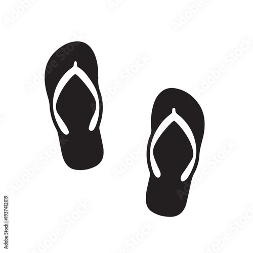 Minimal Black Flip Flop Sandal Icon Illustration.