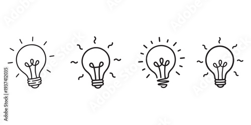 Minimal Hand-Drawn Light Bulb Icon Set Illustration.