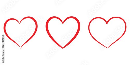 Hand-Drawn Red Heart Outline Set on Light Background.