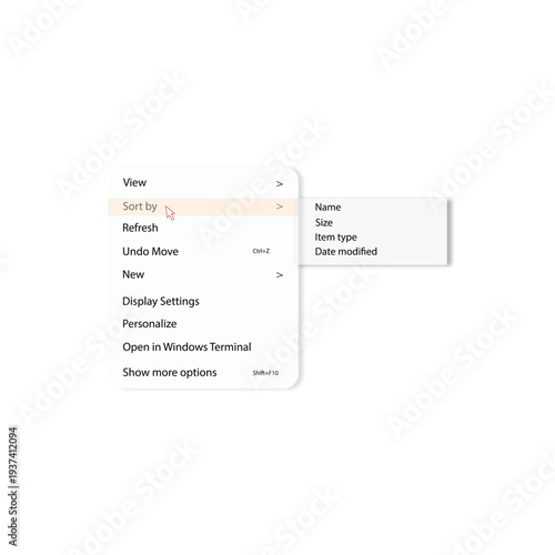 Vector illustration dropdown pop-up menu.