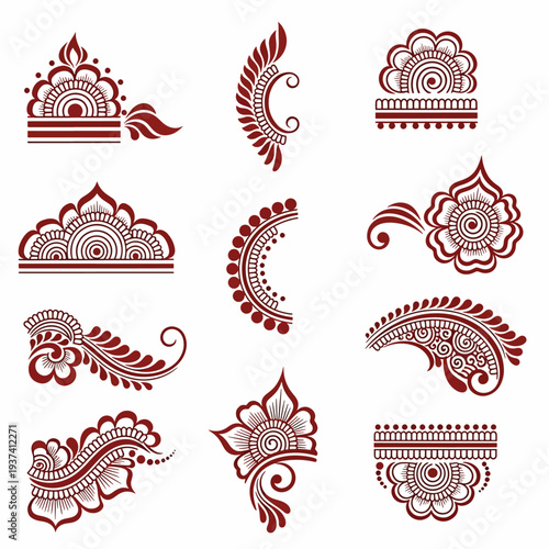 Collection of Traditional Henna Tattoo Designs.