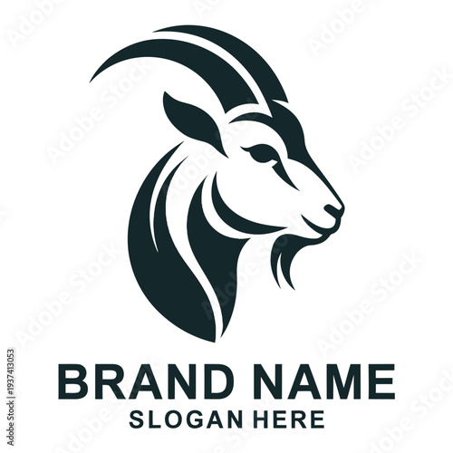 Black Goat Head Logo Design with Text Space for Brand Name and Slogan