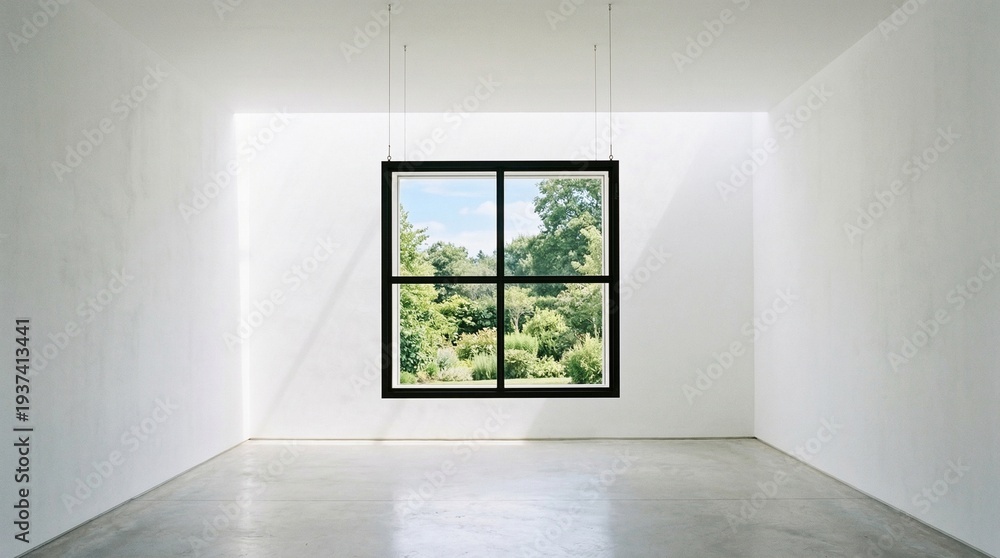 Fototapeta premium Modern Window with Black Frame and View.