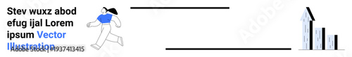 Business strategy, financial analysis, growth potential, professional performance, goal achievement, data tracking. Person in a suit running toward upward bar graph. Business strategy and financial