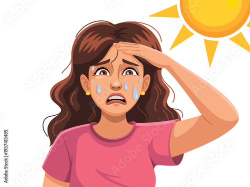 Woman experiencing heat stress and discomfort under the sun
