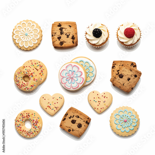 Assorted Cookies and Cupcakes with Icing.