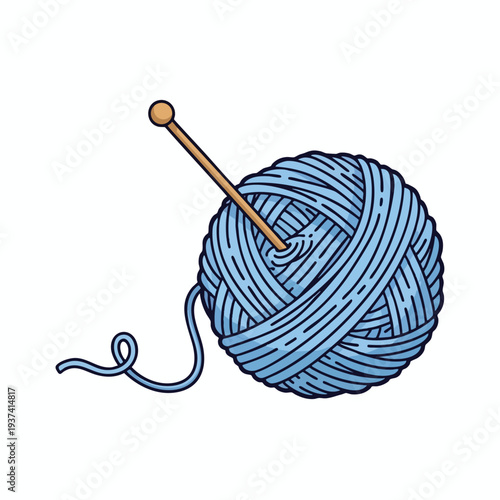 Blue Yarn Ball with Knitting Needle